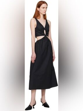 NWT Anine Bing M Dione Black Cutout Midi Dress with Twist Front